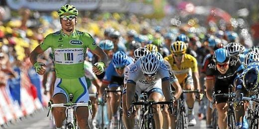 Peter Sagan celebrando la victoria de etapa. Peter Sagan celebrando la victoria de etapa.