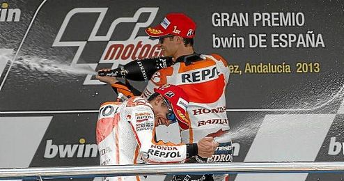 Pedrosa celebrando su podio en el pasado GP de España. Pedrosa celebrando su podio en el pasado GP de España.