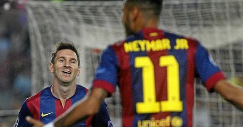 Messi celebra el gol junto a Neymar Messi celebra el gol junto a Neymar