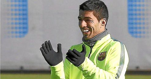 Luis Suárez durante un entrenamiento de hoy. Luis Suárez durante un entrenamiento de hoy.