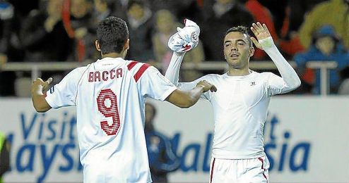 Aspas celebra el 3-2 junto a Bacca. Aspas celebra el 3-2 junto a Bacca.
