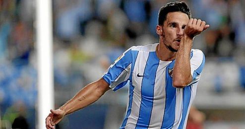 Juankar celebra un gol con el Málaga. Juankar celebra un gol con el Málaga.