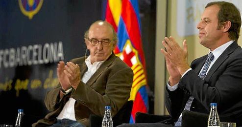 Jaume Roures, en un acto junto a Sandro Rosell. Jaume Roures, en un acto junto a Sandro Rosell.