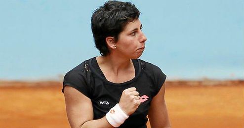 La española Carla Suárez celebrando un punto en el Open de Madrid. La española Carla Suárez celebrando un punto en el Open de Madrid.