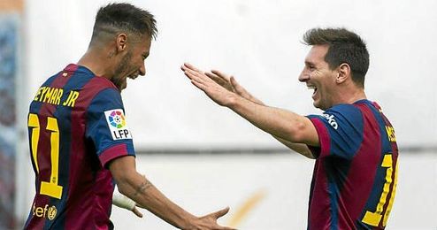 En la imagen, Neymar y Messi celebrando un gol del Barcelona. En la imagen, Neymar y Messi celebrando un gol del Barcelona.