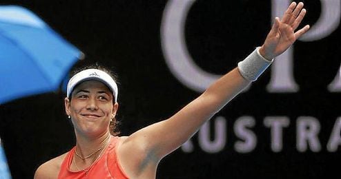 Muguruza celebra su triunfo ante la belga en Australia. Muguruza celebra su triunfo ante la belga en Australia.