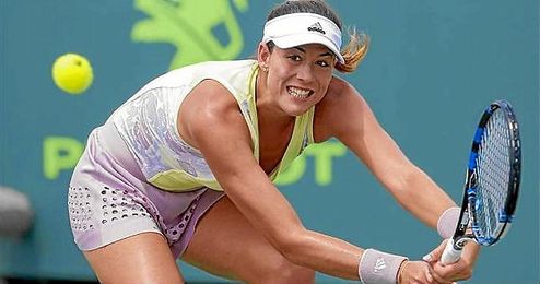 Muguruza, durante su partido ante Cibulkova. Muguruza, durante su partido ante Cibulkova.