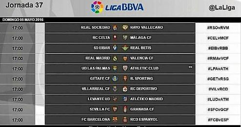Horario unificado para la 37ª jornada de Liga Horario unificado para la 37ª jornada de Liga