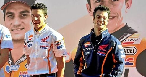 Marc Márquez y Dani Pedrosa juntos en la presentación de la temporada. Marc Márquez y Dani Pedrosa juntos en la presentación de la temporada.