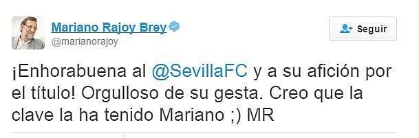 Rajoy felicitó al Sevilla. Rajoy felicitó al Sevilla.
