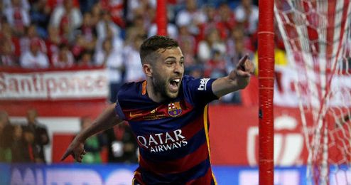 Jordi Alba celebra el gol ante el Sevilla F.C. Jordi Alba celebra el gol ante el Sevilla F.C.