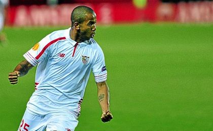 Mariano, celebrando su único gol como sevillista, en las ´semis´ de Europa League. Mariano, celebrando su único gol como sevillista, en las ´semis´ de Europa League.