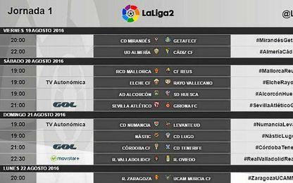 Estos son los horarios de la primera jornada de LaLiga2. Estos son los horarios de la primera jornada de LaLiga2.
