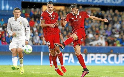Vitolo, en el momento del gol de Franco Vázquez. Vitolo, en el momento del gol de Franco Vázquez.
