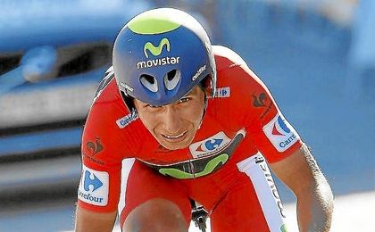 Nairo Quintana, en la contrarreloj de la Vuelta. Nairo Quintana, en la contrarreloj de la Vuelta.