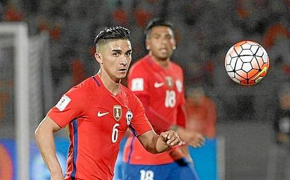 Felipe Gutiérrez, en un partido con Chile. Felipe Gutiérrez, en un partido con Chile.