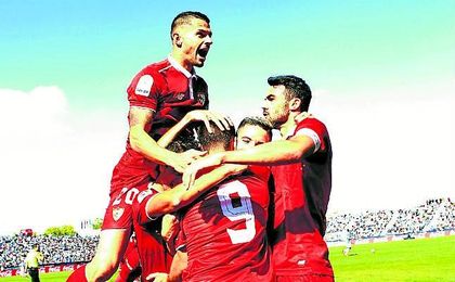 Los futbolistas del Sevilla celebran uno de sus goles contra el Leganés en Butarque. Los futbolistas del Sevilla celebran uno de sus goles contra el Leganés en Butarque.