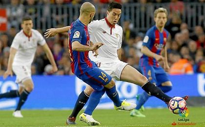 Nasri y Mascherano, en un lance del partido. Nasri y Mascherano, en un lance del partido.