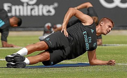 Morata, en uno de sus últimos entrenos como jugador blanco. Morata, en uno de sus últimos entrenos como jugador blanco.