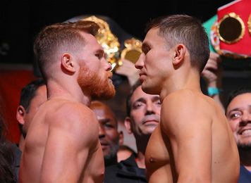 Golovkin y Álvarez dan el mismo peso de 72,640 kilos para pelea del sábado Golovkin y Álvarez dan el mismo peso de 72,640 kilos para pelea del sábado
