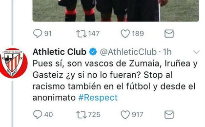 El tuit del Athletic contra el racismo El tuit del Athletic contra el racismo