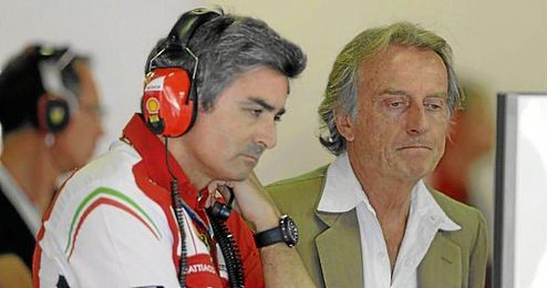 Luca Cordero di Montezemolo, junto a Marco Mattiacci, durante los entrenamientos de Montmeló. Luca Cordero di Montezemolo, junto a Marco Mattiacci, durante los entrenamientos de Montmeló.