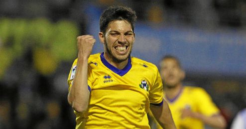 Dani Pacheco celebra un tanto con el Alcorcón la pasada temporada. Dani Pacheco celebra un tanto con el Alcorcón la pasada temporada.