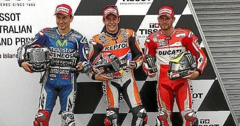 Márquez, junto a Lorenzo y Crutchlow, los tres saldrán de la primera línea. Márquez, junto a Lorenzo y Crutchlow, los tres saldrán de la primera línea.