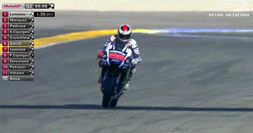 Lorenzo saldrá primero y Rossi se va al suelo en Valencia Lorenzo saldrá primero y Rossi se va al suelo en Valencia
