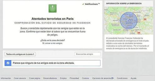 Comprobación de seguridad de Facebook tras los atentados en París. Comprobación de seguridad de Facebook tras los atentados en París.