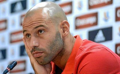 Javier Mascherano en rueda de prensa. Javier Mascherano en rueda de prensa.