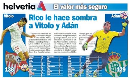 Sergio Rico le hace sombra a Vitolo y Adán Sergio Rico le hace sombra a Vitolo y Adán