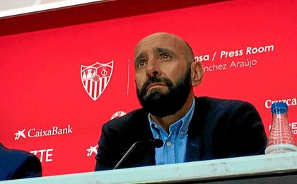 Monchi, durante la rueda de prensa de hoy. Monchi, durante la rueda de prensa de hoy.