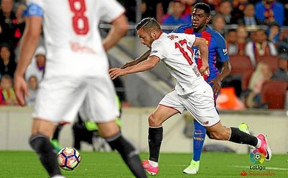 Sarabia, en un lance del partido del Camp Nou. Sarabia, en un lance del partido del Camp Nou.