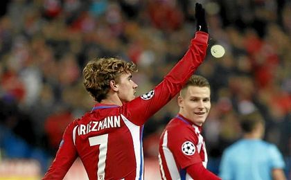 Griezmann celebrando un gol con el Atlético. Griezmann celebrando un gol con el Atlético.