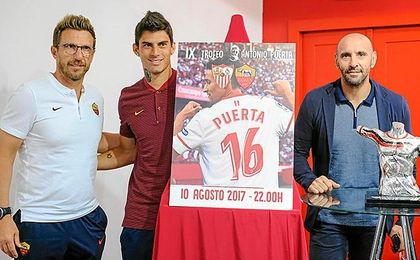 La comitiva de la Roma, con Monchi a la cabeza, posando para ED. La comitiva de la Roma, con Monchi a la cabeza, posando para ED.