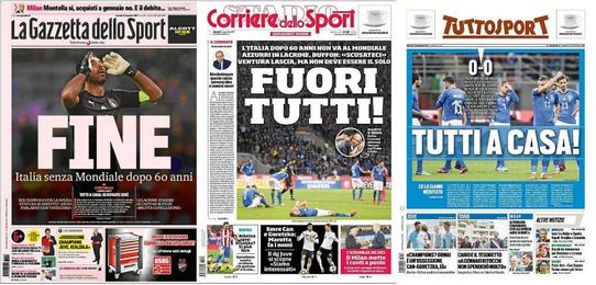 Buffon y la palabra "fin" llenan las portadas italianas tras fracaso Mundial. Buffon y la palabra "fin" llenan las portadas italianas tras fracaso Mundial.