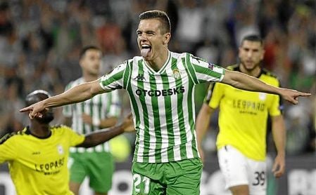 Giovani Lo Celso celebra su primer gol con el Betis. Giovani Lo Celso celebra su primer gol con el Betis.