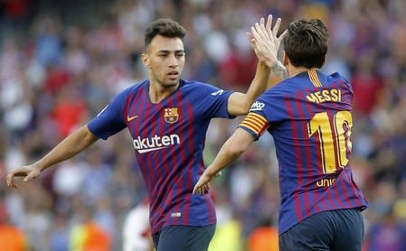 Partido de Liga entre el Barcelona y el Athletic en el Camp Nou. En la imagen, Munir celebra su gol. Partido de Liga entre el Barcelona y el Athletic en el Camp Nou. En la imagen, Munir celebra su gol.
