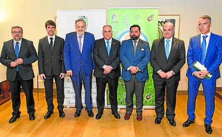Javier Tebas, Eduardo Herrera, José María Arrabal y David Guevara, entre otros, posan antes de la presentación de un programa que mejorará el fútbol andaluz. Javier Tebas, Eduardo Herrera, José María Arrabal y David Guevara, entre otros, posan antes de la presentación de un programa que mejorará el fútbol andaluz.