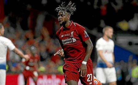 Origi celebra su gol al Tottenham en la final de Champions League en el Wanda. Origi celebra su gol al Tottenham en la final de Champions League en el Wanda.