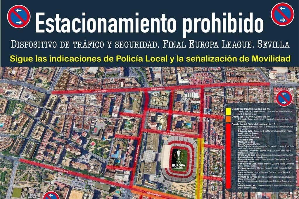 Comienzan las restricciones por la final de la UEFA en los aledaños al Ramón Sánchez-Pizjuán