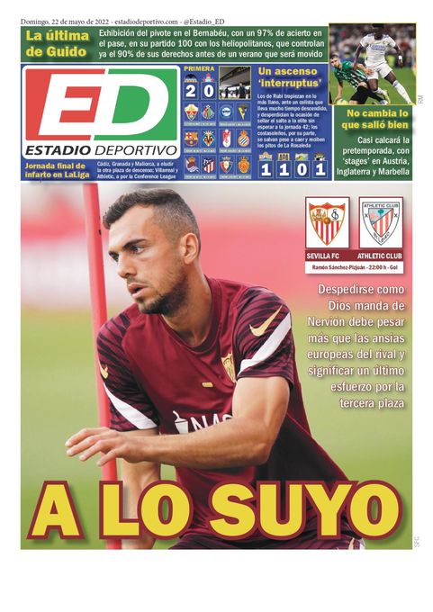 La portada de ESTADIO Deportivo para el domingo 22 de mayo de 2022