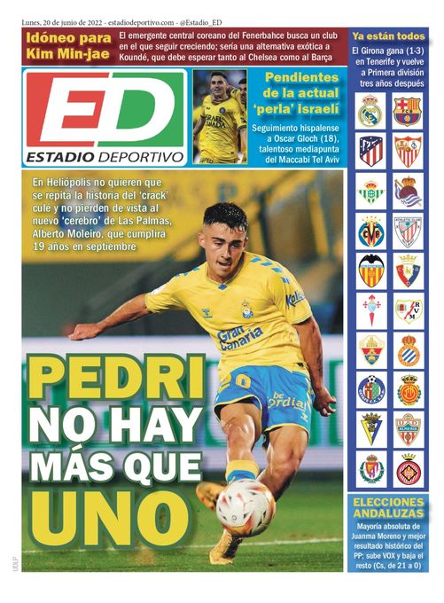 La portada de ESTADIO Deportivo para el lunes 20 de junio de 2022