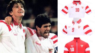 Castore lanza línea retro con mítica camiseta blanca del Sevilla de Maradona y Suker